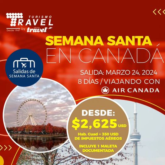 Sumérgete en la esencia de la Semana Santa en Canadá con Grupo Travel. 
Disfruta de una experiencia inigualable, desde tradiciones locales hasta paisajes impresionantes. 📷Vive momentos memorables en este viaje único.
¡Reserva tu lugar! 📷 #SemanaSantaEnCanadá  #GrupoTravel