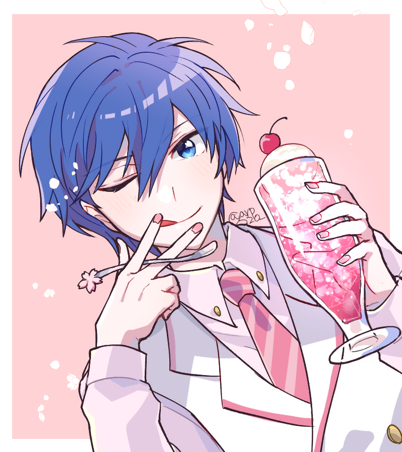 カイト(ボーカロイド) 「ににおさん(  )の線画塗り絵した～塗りやすいしピンクいっぱいたのしかった 」|由杞のイラスト