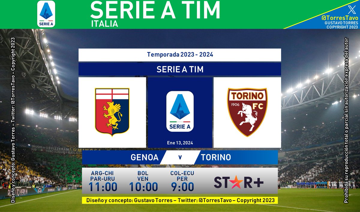 Genoa - Torino TV: @StarPlusLA #SerieAxESPN
