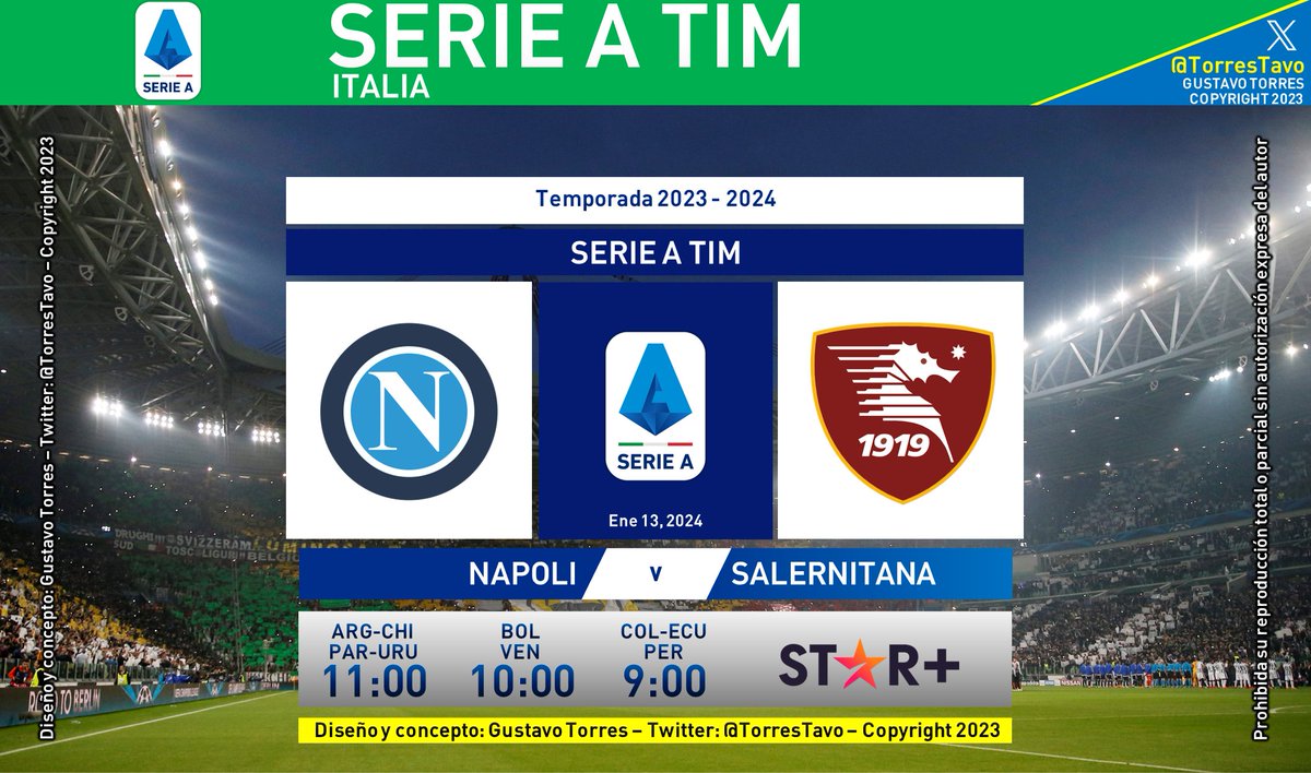 Napoli - Salernitana TV: @StarPlusLA #SerieAxESPN