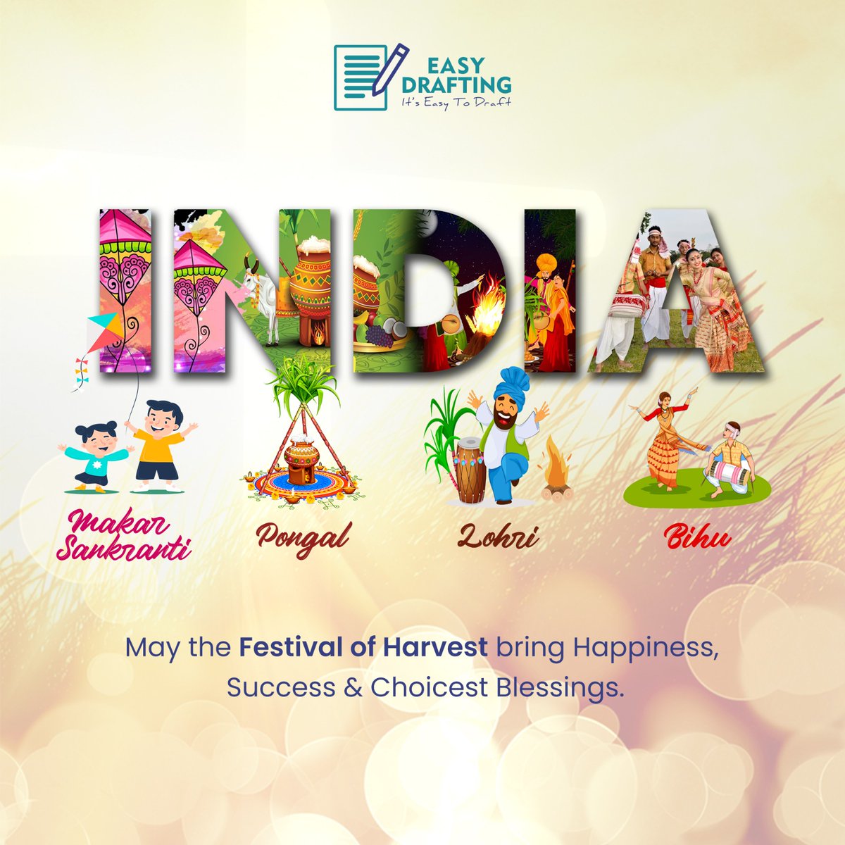 EasyDrafting's tweet photo. Wishing you a Harvest Season filled with happiness and success on Lohri, Makar Sankranti, Bihu, Pongal

#Lohri #MakarSankranti #Bihu #Pongal #Festival #Celebration #Together #India #Easydrafting https://t.co/rlpxmK6tsI