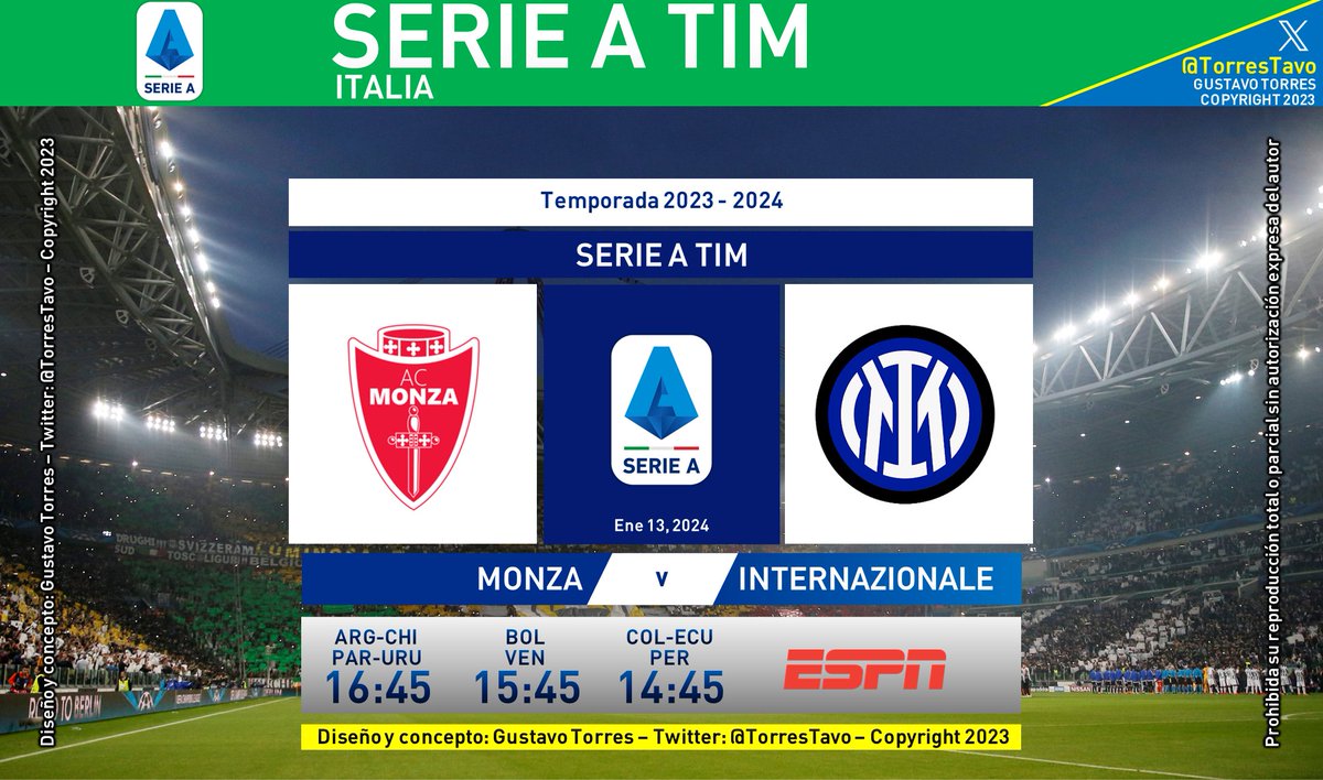 Monza – Internazionale TV: ESPN Narra: @alecalumite Comenta: @vitodepalma #SerieAxESPN