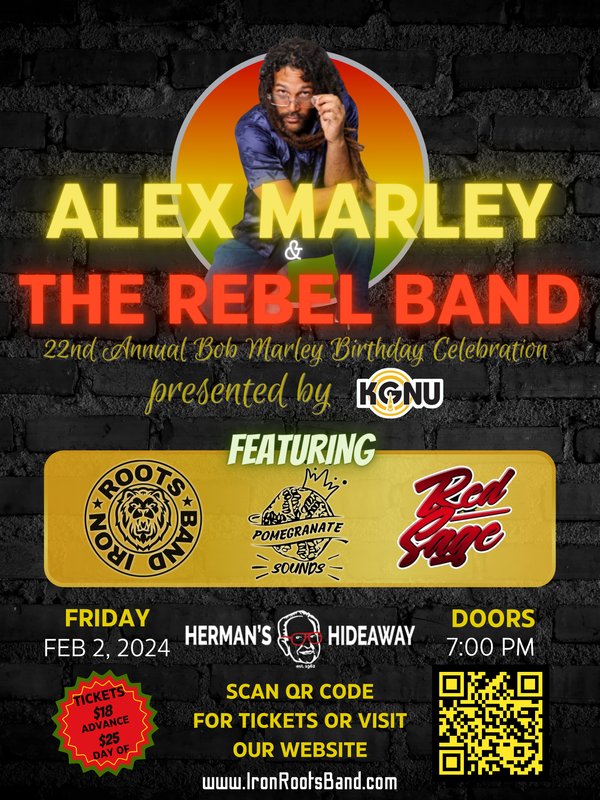 Iron Roots (@ironrootsband) on Twitter photo ironrootsband.com/product/960507
22nd annual Bob Marley birthday celebration presented by <a href="/KGNU/">KGNU Community Radio</a>
<a href="/AlexMarleyMusic/">Alex Marley</a> <a href="/IronRootsBand/">Iron Roots</a> <a href="/RedSageMusic/">Red Sage Music</a> @POMsounds at <a href="/HermansHideaway/">HermansHideaway</a> #Denver, #Colorado #Reggae #LiveMusic ironrootsband.com/product/960507
22nd annual Bob Marley birthday celebration presented by <a href="/KGNU/">KGNU Community Radio</a>
<a href="/AlexMarleyMusic/">Alex Marley</a> <a href="/IronRootsBand/">Iron Roots</a> <a href="/RedSageMusic/">Red Sage Music</a> @POMsounds at <a href="/HermansHideaway/">HermansHideaway</a> #Denver, #Colorado #Reggae #LiveMusic