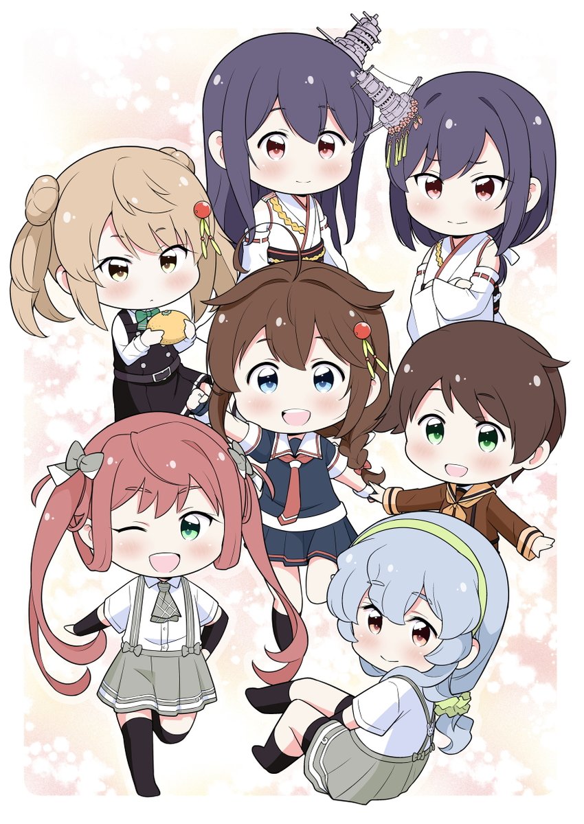 asagumo (kancolle) ,fusou (kancolle) ,michishio (kancolle) ,mogami (kancolle) ,shigure (kancolle) ,yamagumo (kancolle) ,yamashiro (kancolle) multiple girls serafuku skirt 6+girls school uniform black hair brown hair  illustration images