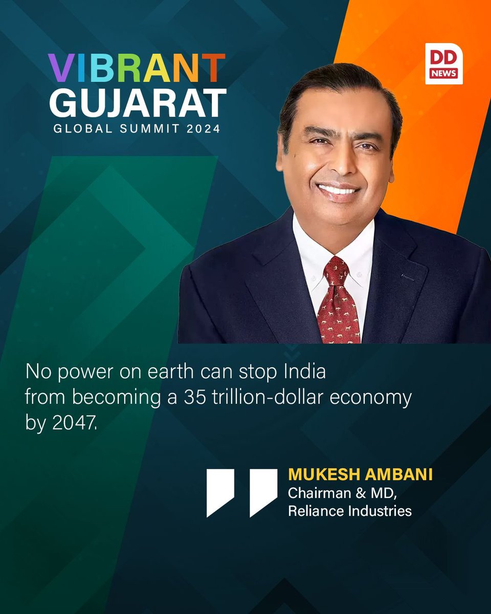 #VibrantGujaratGlobalSummit | Here is what Mukesh Ambani, Chairman & MD, Reliance Industries 

@PMOIndia @narendramodi @Bhupendrapbjp @CMOGuj @VibrantGujarat