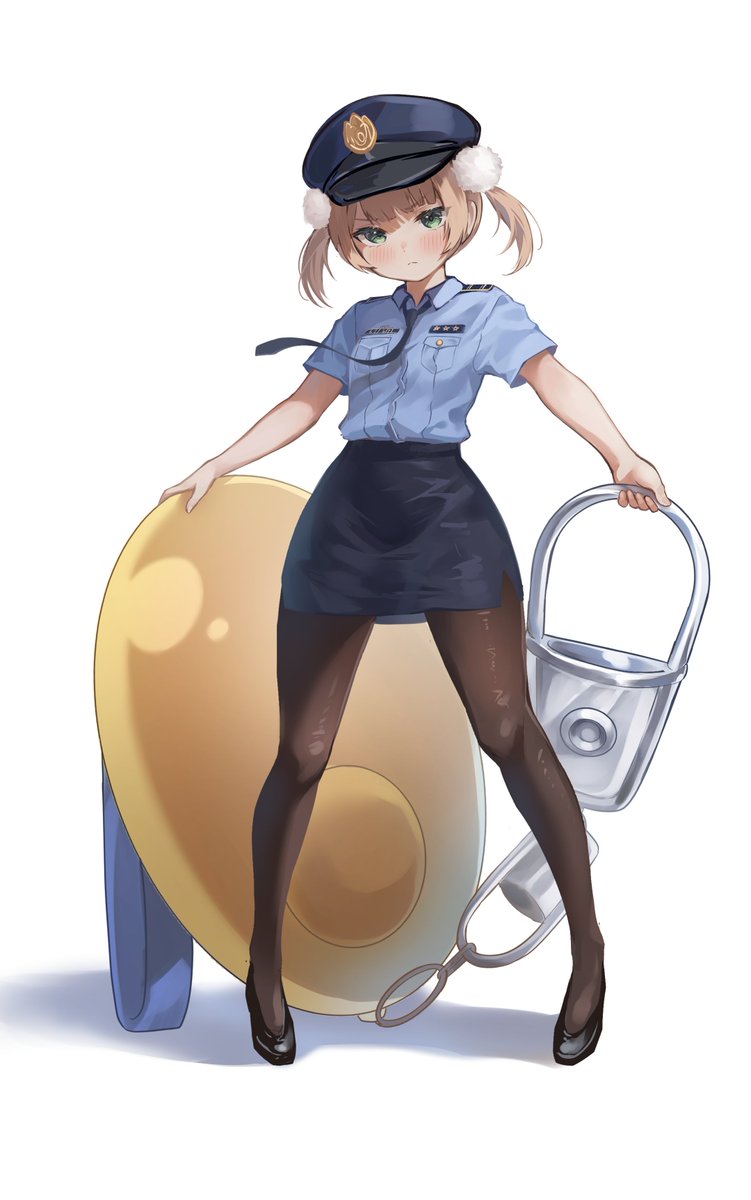 shigure ui (vtuber) 1girl pom pom hair ornament pom pom (clothes) police solo pantyhose police uniform  illustration images