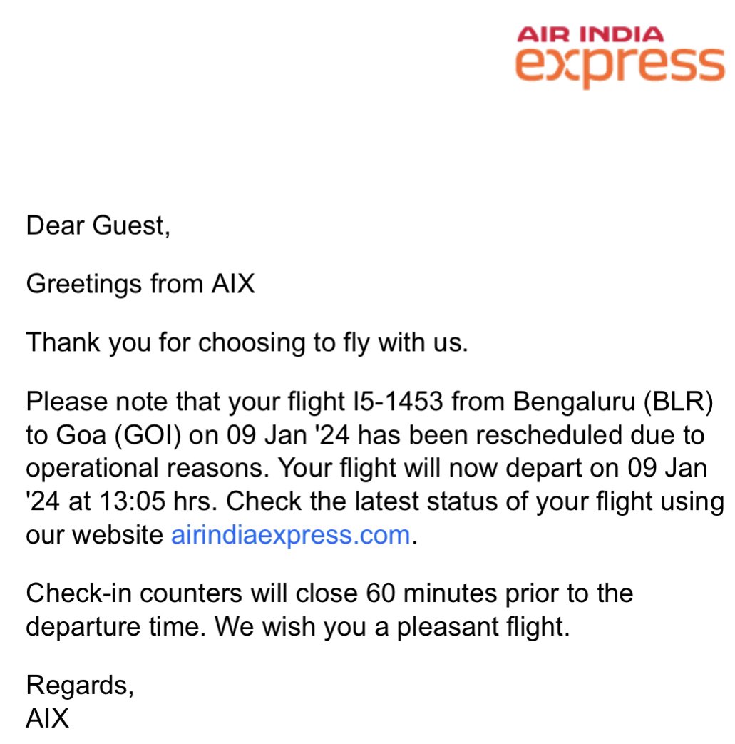 ReachMaya's tweet photo. @IndiGo6E In comparison. Kudos to  @AirIndiaX as they gave prior information when the flight I5-1453 was delayed by mere 30 mins on 9th jan! You have now a loyal traveler. 
 @DGCAIndia https://t.co/BGvKlI9IGi