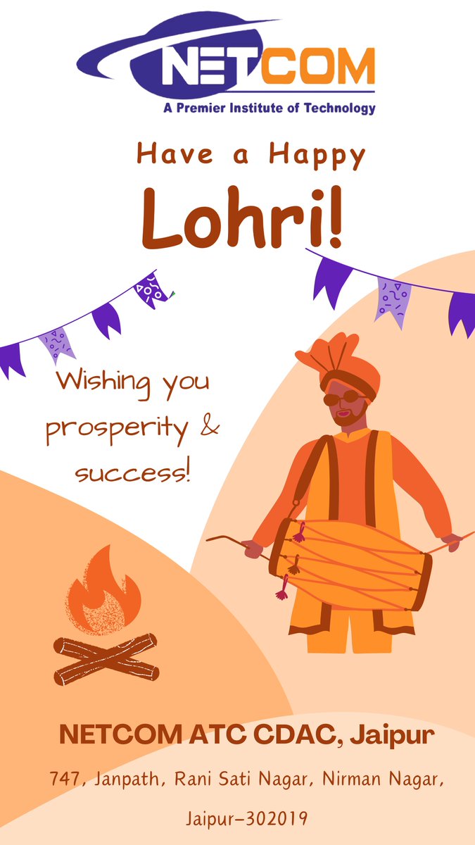 NetcomAtcCdac's tweet image. May the Lohri heartburn away all your negativity and convey in warm temperature and happiness.😊

#netcomatccdac #netcom #PGDAC #jaipur