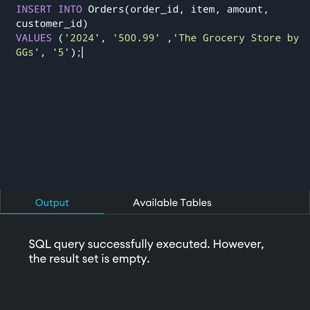 Greene_Gaming's tweet image. A big SQL script 🎆 SQL: INSERT INTO to create a new record in a table!
#sqlscripts #sqlstudents #sql #sqltampa