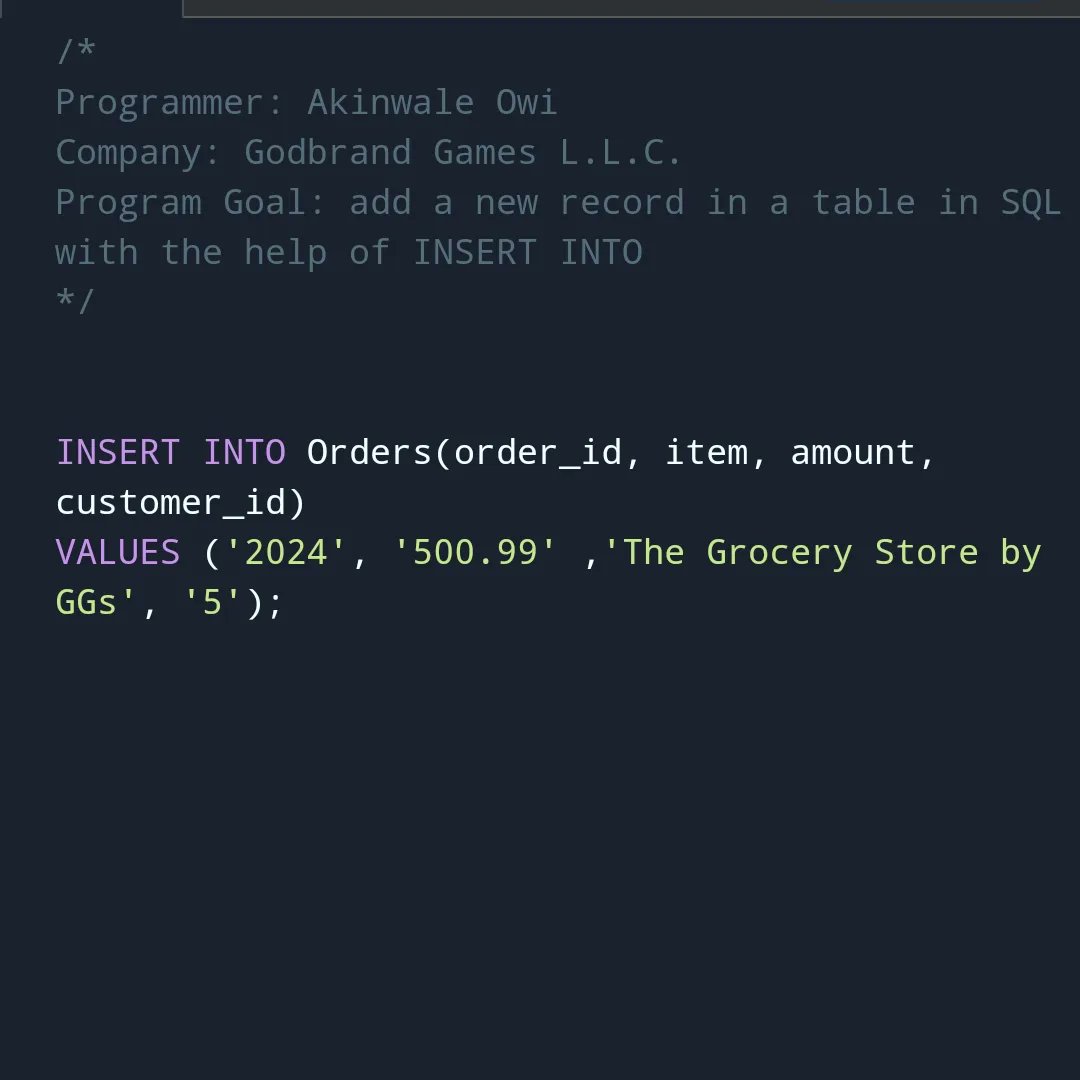 Greene_Gaming's tweet image. A big SQL script 🎆 SQL: INSERT INTO to create a new record in a table!
#sqlscripts #sqlstudents #sql #sqltampa