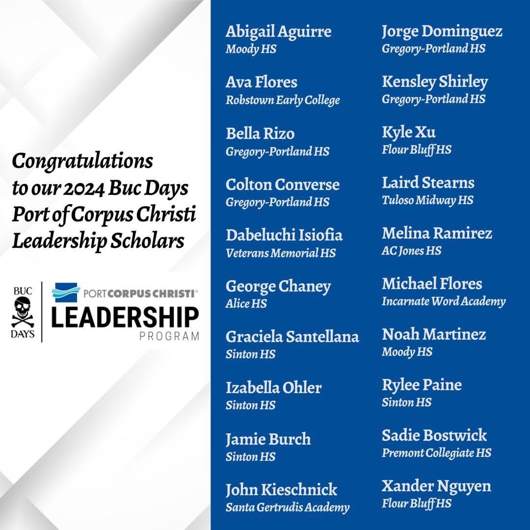 Buc Days (@bucdays) on Twitter photo Join us in congratulating our 2024 Buc Days <a href="/ThePortofCC/">Port Corpus Christi</a> Leadership Scholars! 🎊👏
#BucDays #CorpusChristi #Texas #PortofCorpusChristi #LeadershipProgram #BrightFutures #RodeoCorpusChristi Join us in congratulating our 2024 Buc Days <a href="/ThePortofCC/">Port Corpus Christi</a> Leadership Scholars! 🎊👏
#BucDays #CorpusChristi #Texas #PortofCorpusChristi #LeadershipProgram #BrightFutures #RodeoCorpusChristi