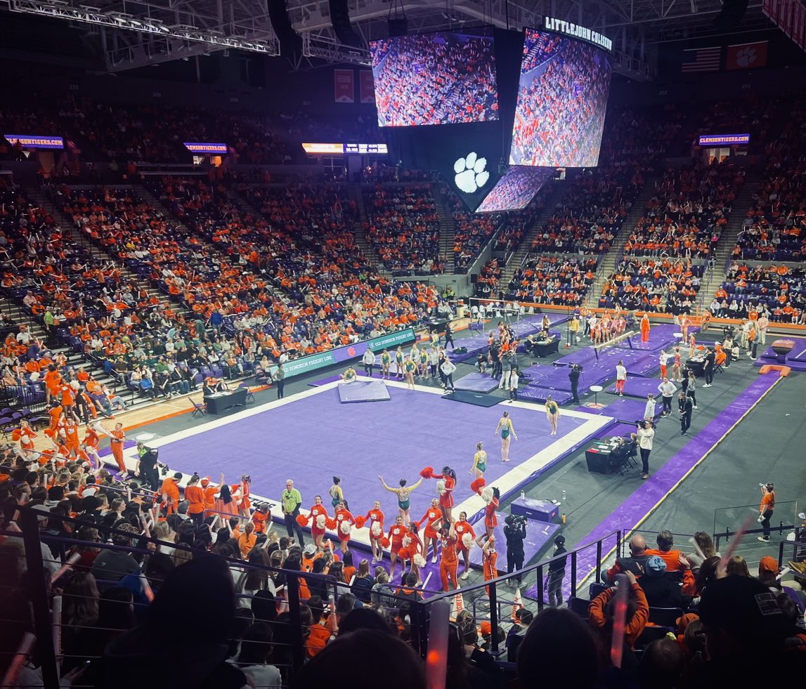 Welcome to collegiate gymnastics, <a href="/ClemsonGym/">Clemson Gymnastics</a>! 🧡💜