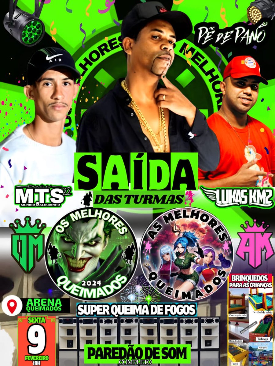 Lembrando que SEXTA DE CARNAVAL(09/02) QUEIMADOS VAI PARAR 

LOCAL: ARENA QUEIMADOS, FANCHEM 

Saida das Turmas OS MELHORES E AS MELHORES DE QUEIMADOS  🎭⚡

🎇Super Queima de Fogos🎇

🔥Djs Quebrando Tudo🔥

🔊PAREDÃO DE SOM 🔊

🍻Bebidas a Venda no Local🍻

Esqueçam tudo!! 🎇🎭