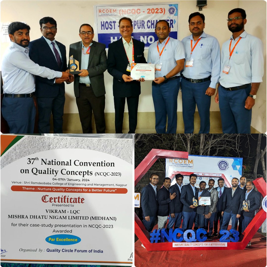 #MIDHANI proudly acknowledges the recognition received to its Quality Circle Team as '#ParExcellenceAward' in 37th National Convention on Quality Concepts from 4-7 Jan 2023 by #Quality #Circle #Forum of #India. @giridhararamane