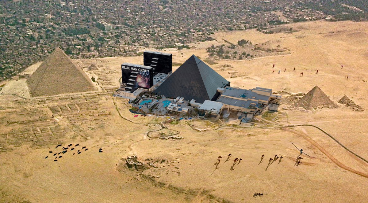 StripWalking's tweet photo. Most people don't realize that back when the Egyptians built the Luxor, it was still surrounded by desert. https://t.co/iNn7OzrZnn