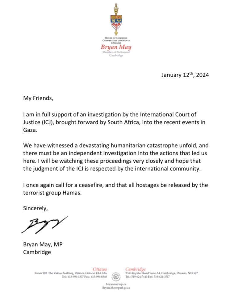 _BryanMay's tweet photo. Please see my statement regarding the investigation by the International Court of Justice brought forward by South Africa. https://t.co/Z3kefqieWT