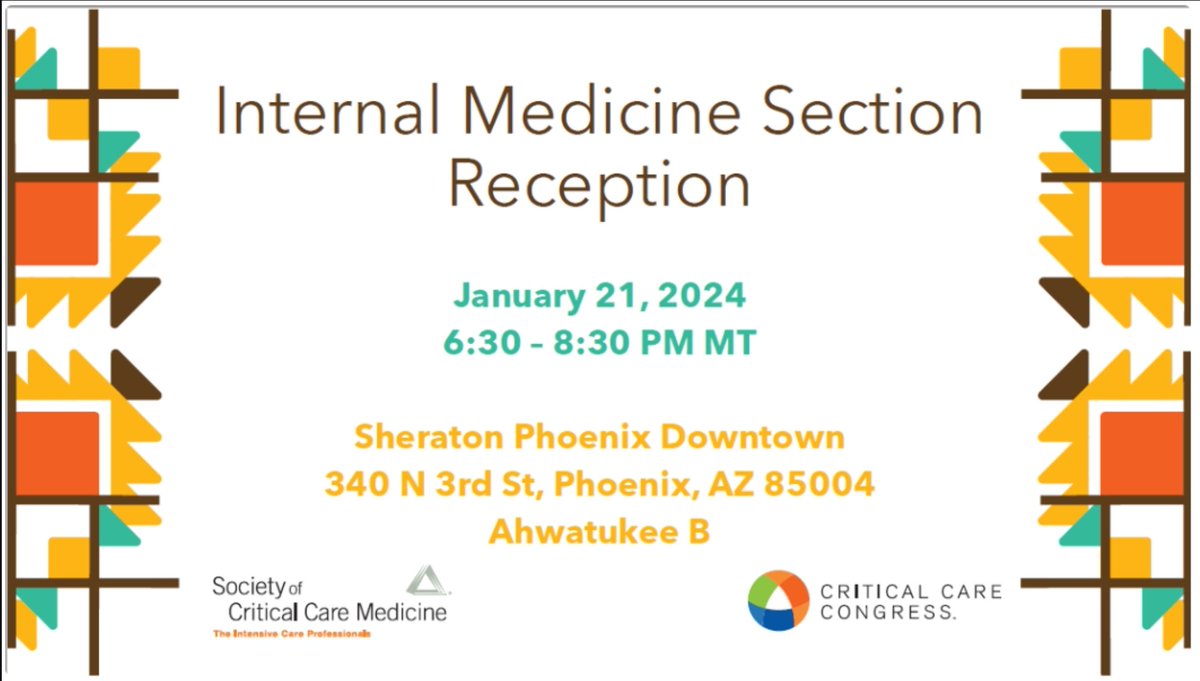 Medical Intensivists! We're hosting our Section's Reception at Congress at 6:30 pm on Sunday, January 21st! Learn about subcommittees, scholarships, and research initiatives within our Section. Open to all IM members. Food and drinks will be provided. #SCCM @SCCM