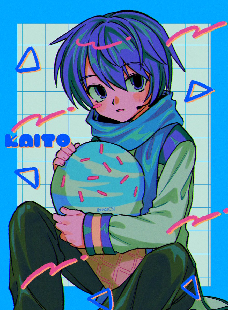 kaito (vocaloid) 1boy male focus blue hair scarf blue scarf solo blue eyes  illustration images