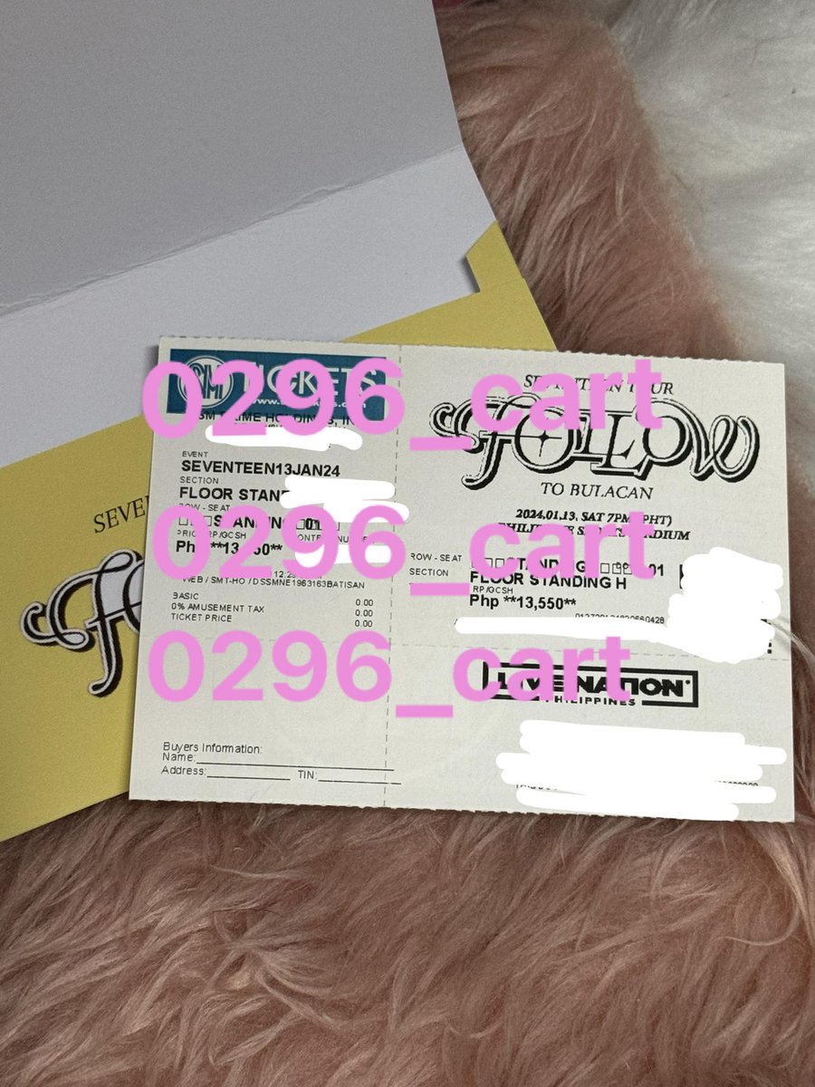 0296_cart's tweet photo. ˗ˏˋ WTS LFB PH ´ˎ˗ #0296sells 𓆹

🛒ೃ⁀➷ FOLLOW TOUR BULACAN DAY 1 TICKET

FLOOR STANDING H - ₱ 10,000

𓂋 claimed!
𓂋 meet up sa venue!
𓂋 dm to claim!

rfs: got my desired seat na 🥹

🏷: seventeen svt follow tour bulacan concert ticket day 1 floor standing h https://t.co/WlyIuSN8mH