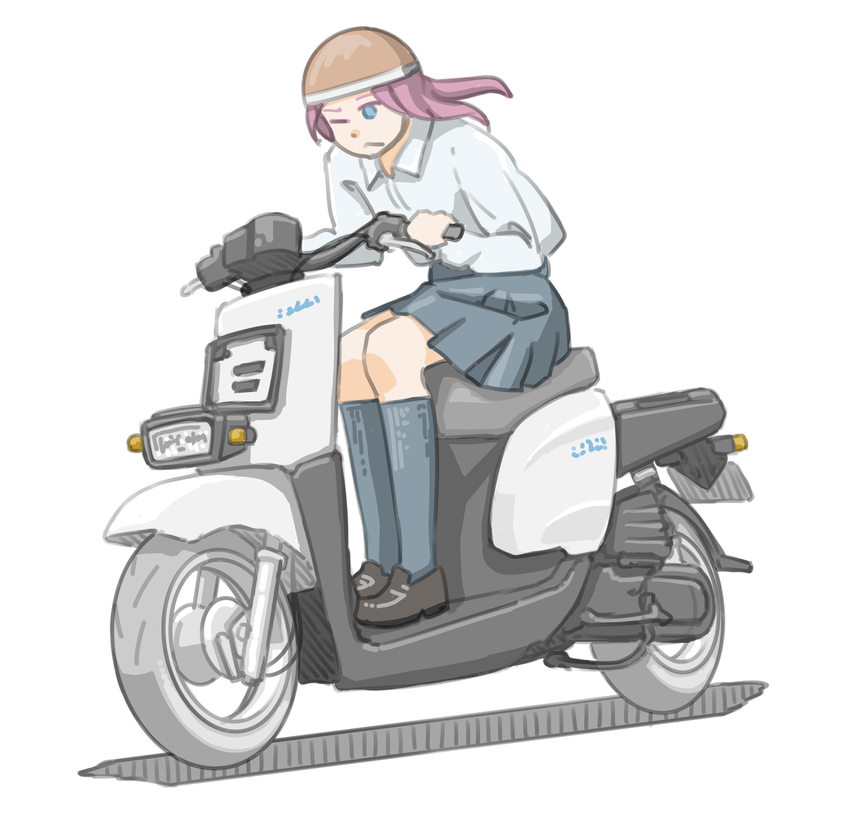 「原付で全開チャレンジをする女子です。 (ヤマハ GEAR) 【再】 #バイクJK」|きわみらい@バイクJKのイラスト描きのイラスト