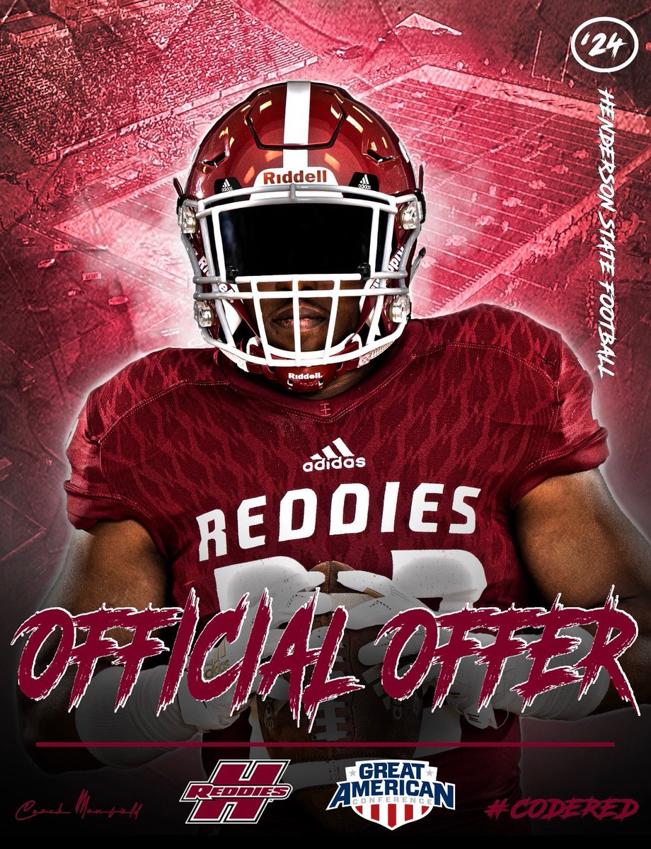 Blessed to have received an official offer (PWO) from Henderson state university! Thank you @CoachJtolleson @ReddiesCoachMax @ReddiesFB @Coach_Hill2 @Coach_Moore5 @ProsperEaglesFB @ProsperRecruits @ClayMuench