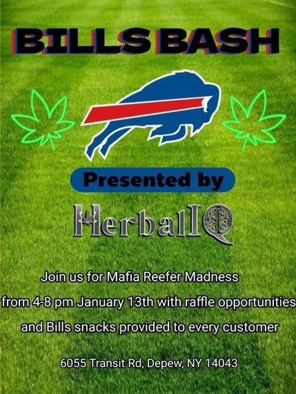 Join us on 1/13 from 4-8pm for Mafia Reefer Madness! Enjoy Bills snacks + a raffle at their Depew location. Let's cheer on the @BuffaloBills before Sunday's big game! #cannabiscommunity #hightimes #maryjane #stoners #thc #marijuana #cannabisculture #reefermadness #buffalocannabis