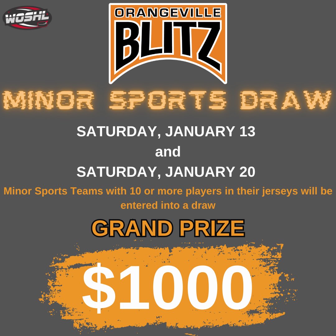 🎽MINOR SPORTS CONTEST🎽

Rules
- Show up with 10 or more members of your minor sports team in your jerseys to one of our last two home games
- Have your coach or a parent check your team in at the front gate
* 5 teams must enter draw in order for contest to be valid

Prize
$1000
