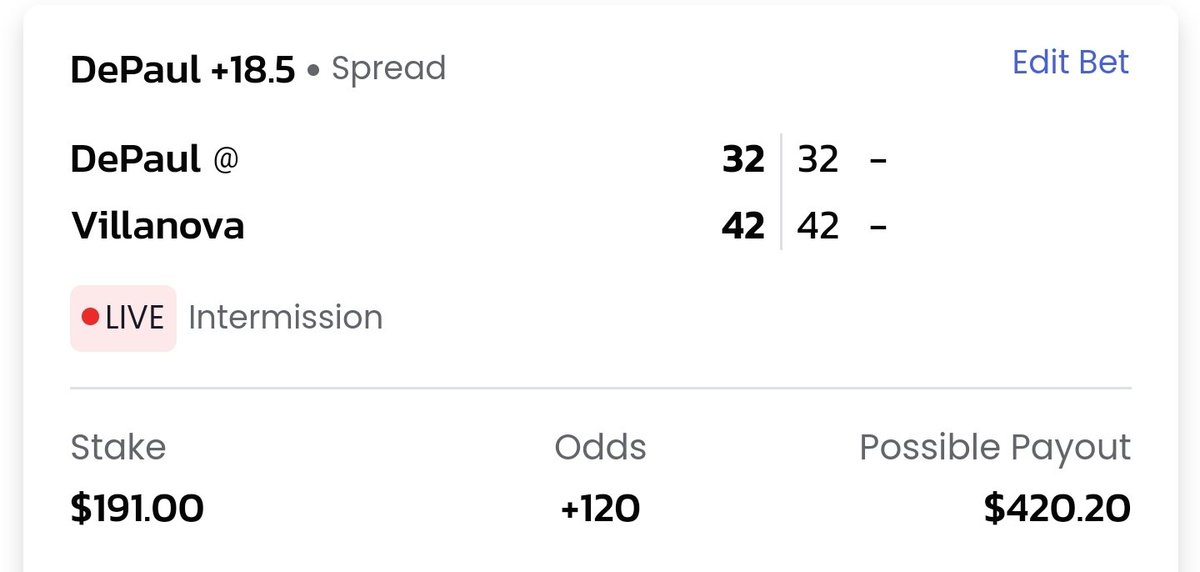 HometeamScore's tweet photo. 🎉 Just scored some easy cash with @oddsjam's live arb tool! 🤑💸 Put $391 in play – DePaul +18.5 for a $29.20 win or Villanova -18.5 for a $29 jackpot! 🚀💰 Who said making money can't be easy and thrilling? #WinningBig #EasyMoney https://t.co/wTeP06cmec
