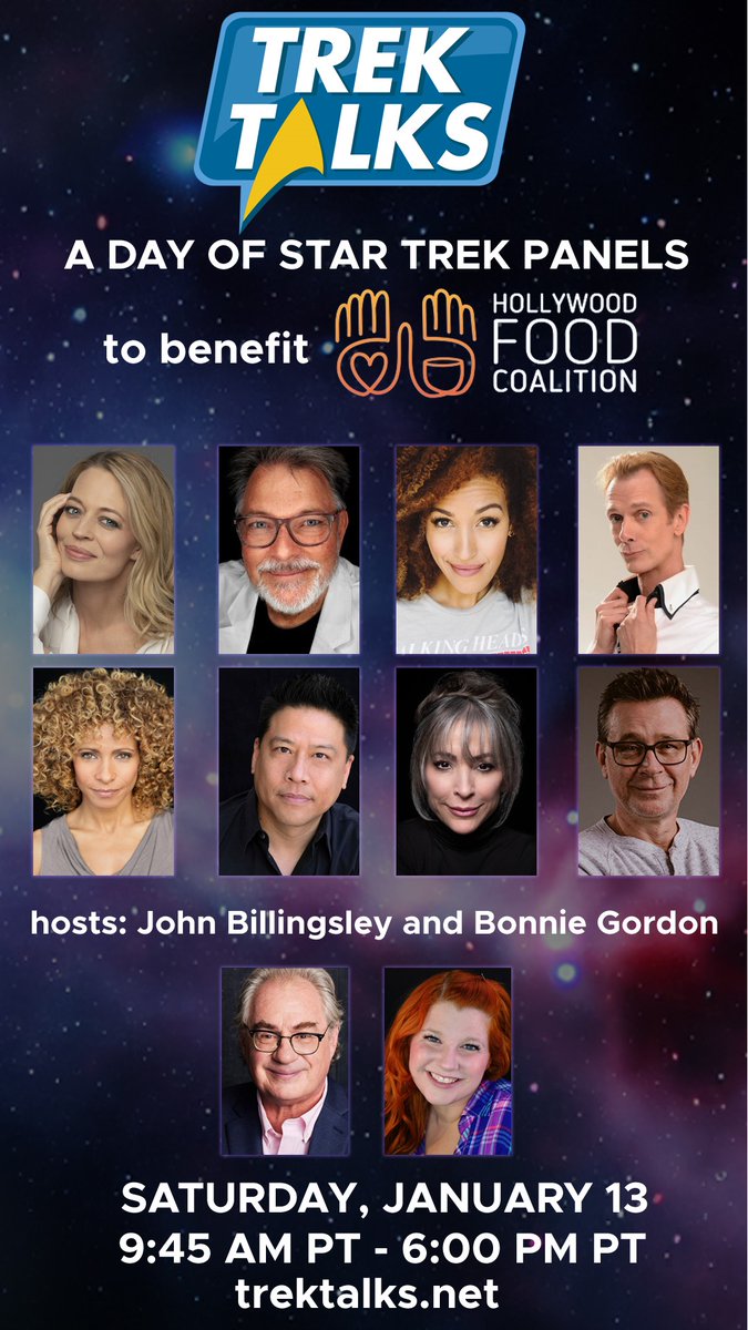 #TrekTalks 3 is happening TOMORROW! All those guests you see below and more will be on hand throughout a full day of panels that's also a telethon benefitting the @HollywoodFoodCo. Full details at TrekTalks.net! @TREKtivism @roddenberry @TrekMovie @TrekGeeks