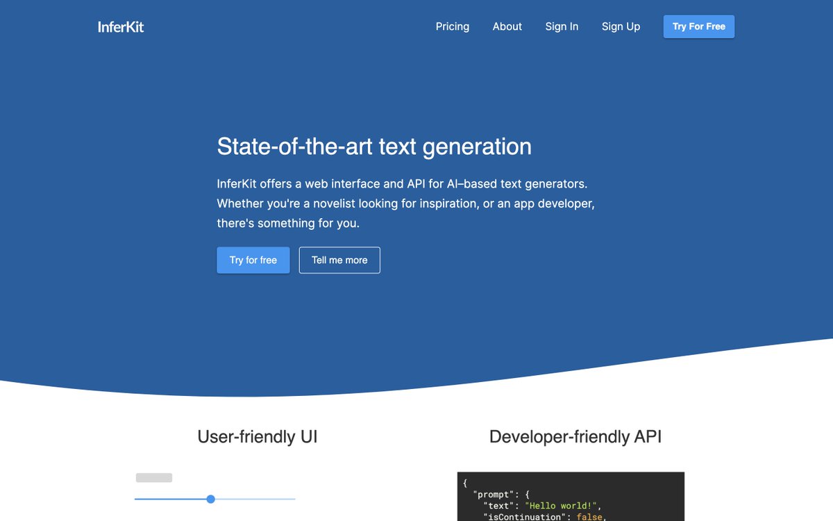 1bestai's tweet photo. Explore the power of language with Inferkit, an intuitive website and developer-friendly API designed for generating human-like text. 🤖🦾🤩

👉 View Tool: https://t.co/hQUlcENfZS
#inferkit #API #AI #aitools #websites #follo4folloback https://t.co/qjsarxOOM9