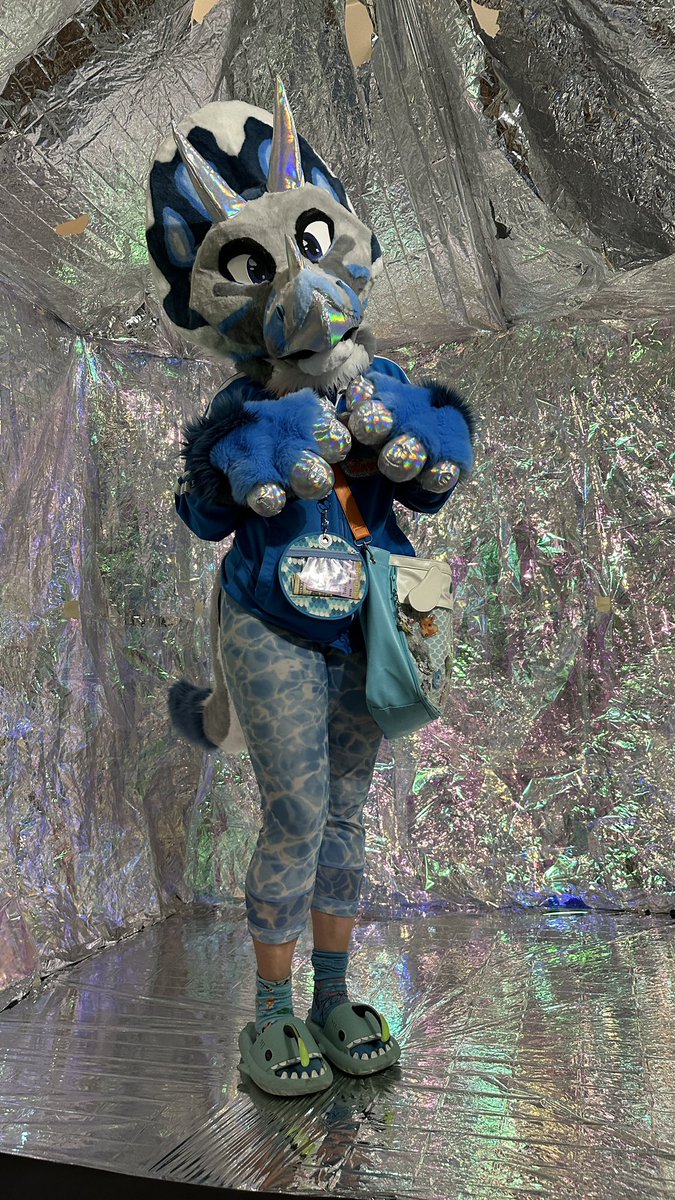TaliSoundWave's tweet photo. Happy Fursuit Friday! I haven’t gotten a chance to introduce my new suit Glimmer, the Holographic Triceratops!! 
Maker:  https://t.co/cvYkFPUXS2 

#fursuitfriday #dino #furry #triceratops #fursuit #talisoundwave #ritzcostumes https://t.co/uMWvFT6mOD