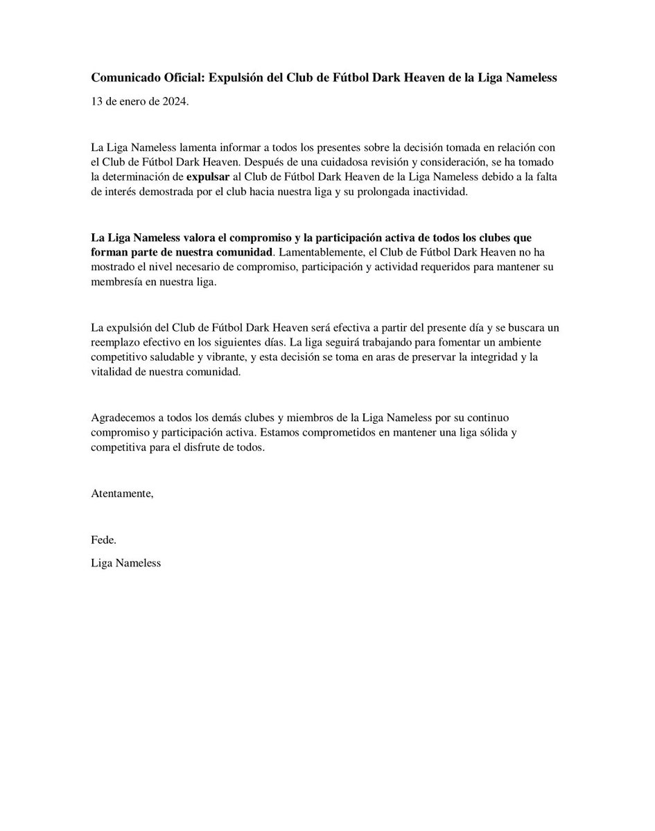 Comunicado. <a href="/DarkHeavenFC/">Dark Heaven F.C.</a>