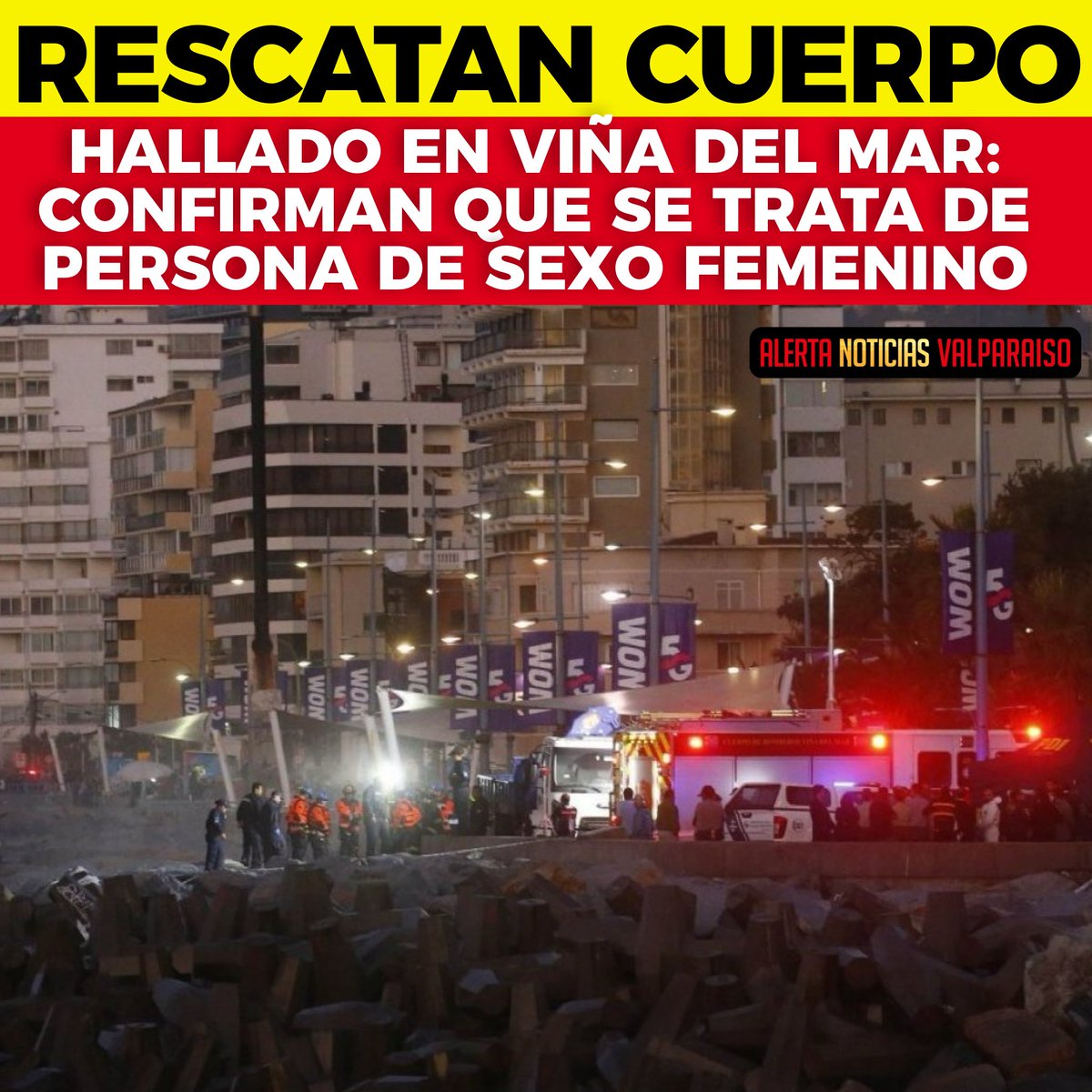 AlertaNoticiasV's tweet photo. A las 23:50, las autoridades informan que el cuerpo encontrado en los roqueríos de Av. Perú ha sido rescatado. Se confirma que se trata de una persona de sexo femenino, aún no se puede determinar la identidad. La noticia está en desarrollo. https://t.co/at5eQb7tbF