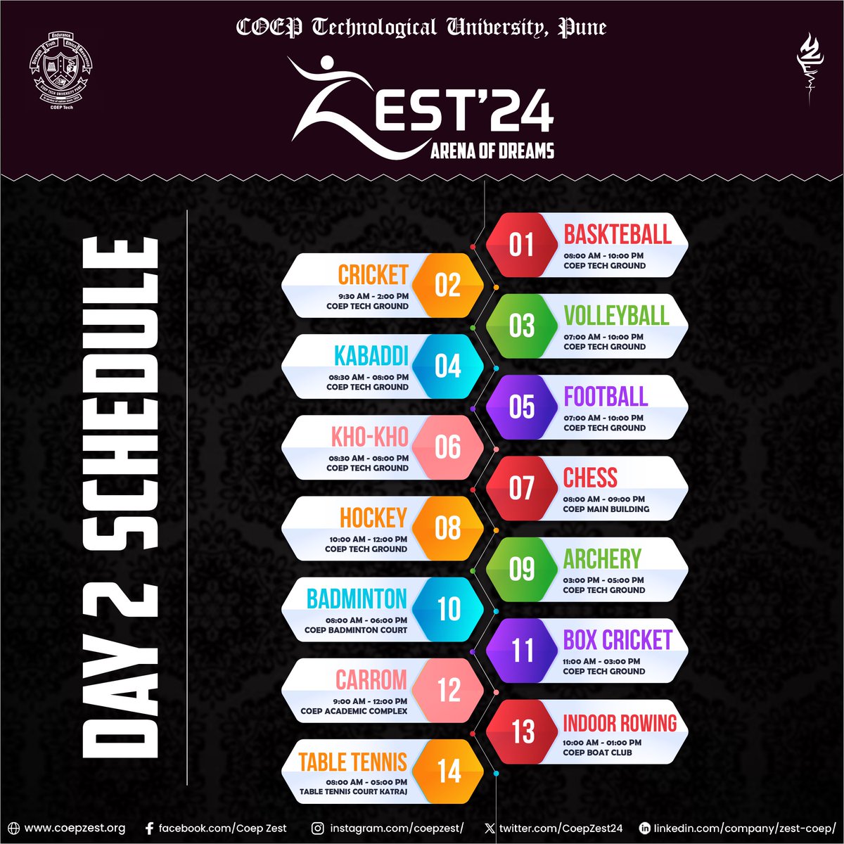 CoepZest24's tweet photo. Day 2 schedule !! https://t.co/bEzAcZDHdI