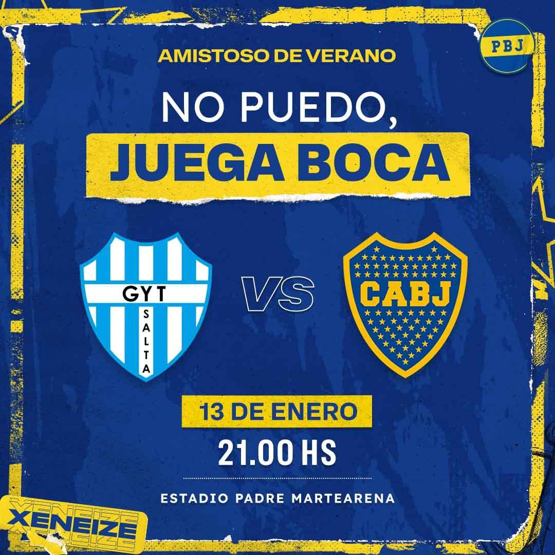 NO PUEDO, JUEGA BOCA

🏆 Amistoso de verano
🆚 Gimnasia y Tiro 
⏱ 21:00hs
🏟️ Estadio Padre Martearena
📺 Star+