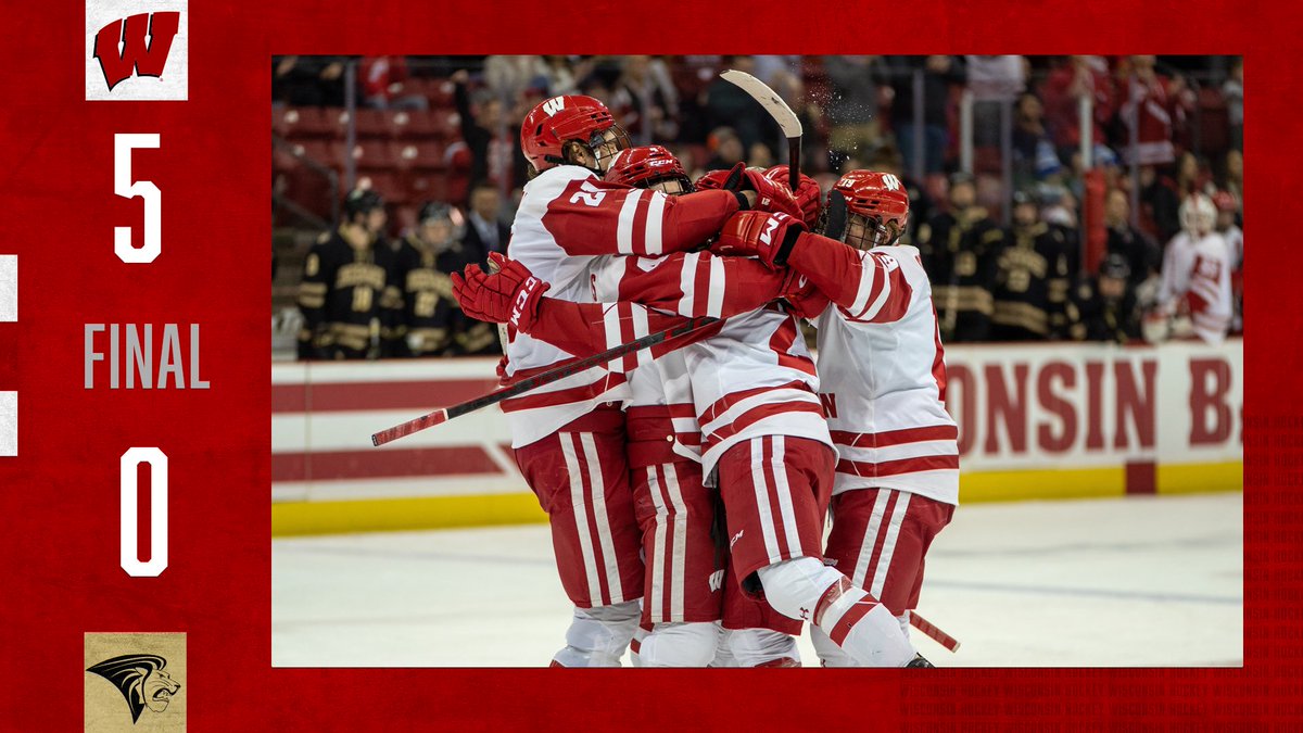 BadgerMHockey's tweet photo. Tamed the lions.  

TEN STRAIGHT WINS! 🔥

#75thSeason || #NextChapter https://t.co/fv4lxFEy8U