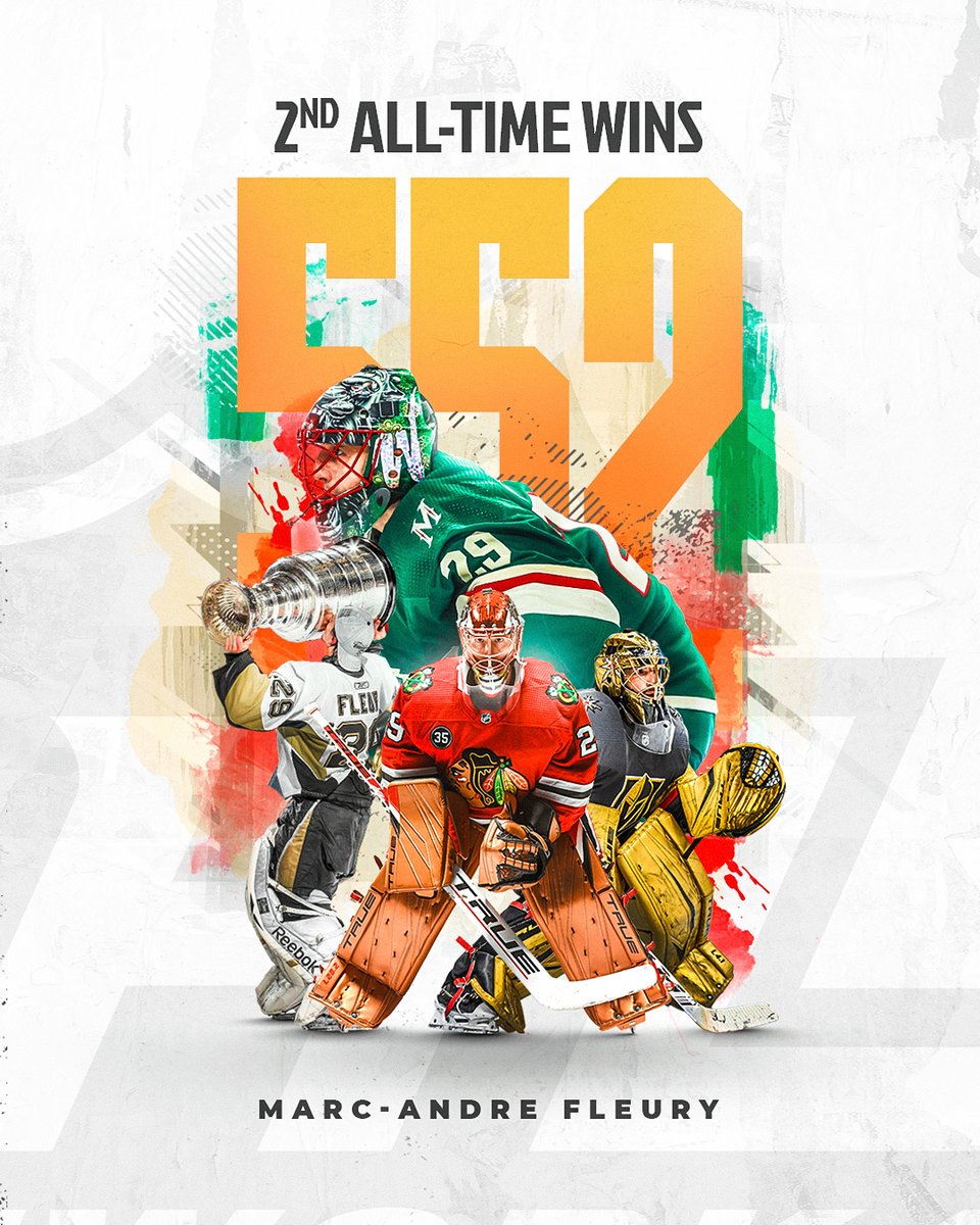 NHLMedia's tweet photo. 🌸 SECOND ALL-TIME 🌸

What an accomplishment for Marc-Andre Fleury!

@mnwild | #mnwild https://t.co/lbnY9ypNbz