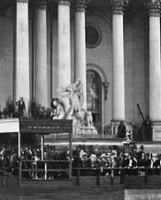 vanikehuman's tweet photo. You have probably seen this picture of Abraham Lincoln’s first inauguration. But look closely… have you ever noticed the statue? 

It was called “The Rescue” and the sculptor was Horatio Greenough. It depicted a White settler defending his family from a native warrior. For about a hundred years, it stood prominently at the Capitol as an honest reminder that our nation was forged in blood and conquest. 

Unfortunately, it was an early victim of wokeness all the way back in 1958. Native groups complained and it was eventually removed from the steps of the capitol without any public debate.

But surprise, the workers “accidentally” dropped and shattered it and the pieces are currently in government storage.

When we win, we’re bringing it back!