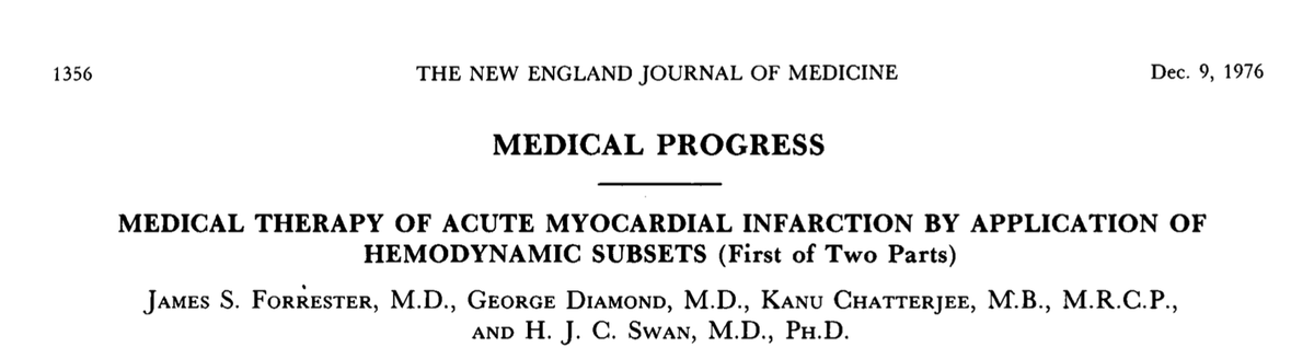 IM_Crit_'s tweet photo. ICU Hemodynamics - Return to the Classics:

Approximately 50 years ago Forrester, Diamond, Chatterjee and Swan (yes, this Swan!) published 2 papers in NEJM addressing the medical therapy of acute myocardial infarction: https://t.co/fvvBsOVXJq