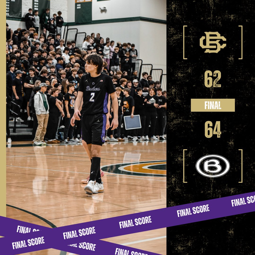 Tough fight, went down swinging. Ashton Hudson w great defense and adds 20 P; Keeper Jackson w a tough earned 14 P, 7 R and solid defense; BJ Brown adds 14 P as well w 6 P/5 A from Jackson Saatkamp & 5 P from Carson Chandler #GoBrothers