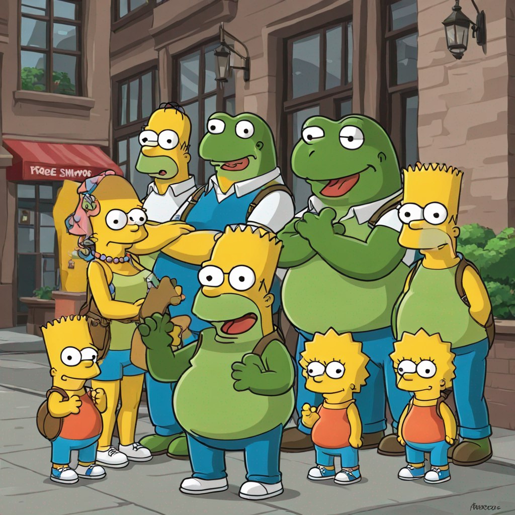 FrogeSolana's tweet photo. The Simpsons latest adventure involves a charming froge family, and hilarity ensues as they embrace amphibian antics! 🐸

#FROGE #TheSimpsons #SOL https://t.co/GOeMJijf9t