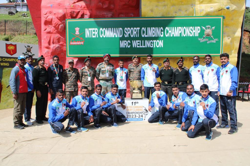Kudos to #SouthernCommand for clinching the top spot in the 11th Inter Command #SportClimbing Competition at #MadrasRegimentalCentre, Wellington (09-11 Jan 2024). #EasternCommand clinched runner-up position. 

#ProgressingJk #Nashamuktjk #VeeronkiBhoomi #Badltajk #Agnipath