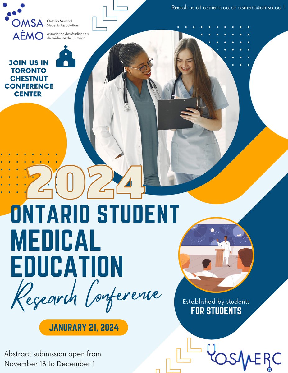 The Ontario Student Medical Education Research Conference will be taking place on January 21st, 2024 in Toronto! Check us out to learn about research in medical education, connect with peers and learn about fellow students’ research.