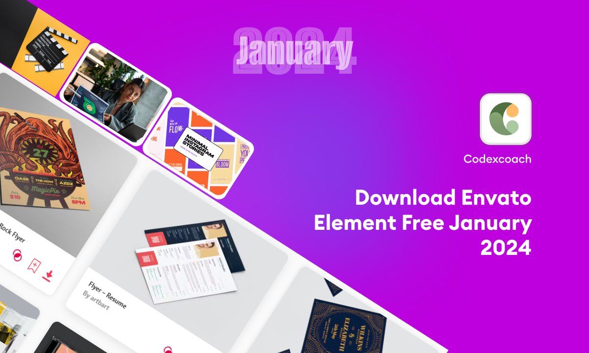 Codextechhelp's tweet image. 🚀 Start 2024 with a splash of creativity! 🎨 #EnvatoElements is FREE this January! Unlock a world of stunning graphics, templates, and more. Perfect for all your #DesignProjects. #NewYearNewDesigns #Envato2024 #codexcoach