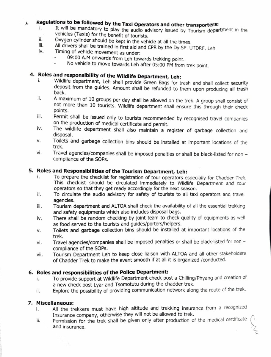 utladakhtourism's tweet image. Office of the District Disaster Management Authority, Leh issues #StandardOperatingProcedure (SOP) for the overall safety of trekkers and for protection of the environment.   

The SOPs shall be strictly followed during the #ChaderTrek2024. 

@lg_ladakh  @DC_Leh_Official