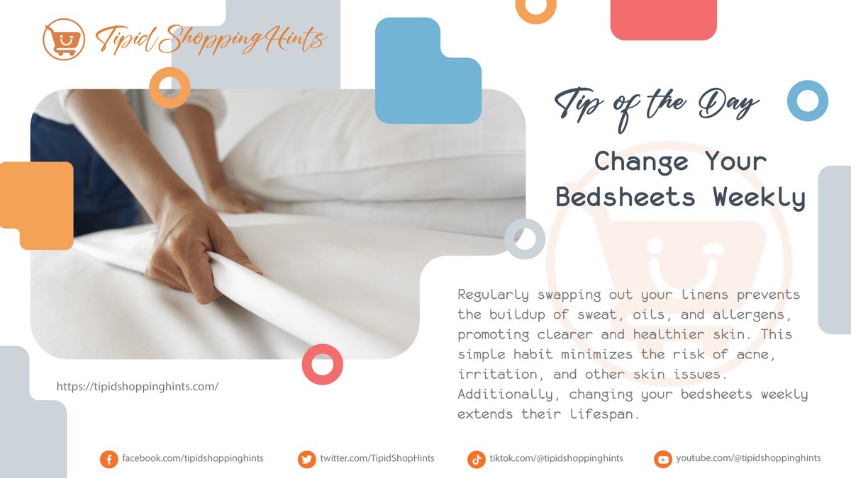 💡 Tip of the Day: Change Your Bedsheets Weekly for a Healthier, More Beautiful You! 🌿🛏️

#HealthyHabit #BedtimeBeauty #SavingsInSheets #TipidShoppingHints #BeautyRoutineSavings #FreshSheetsJoy