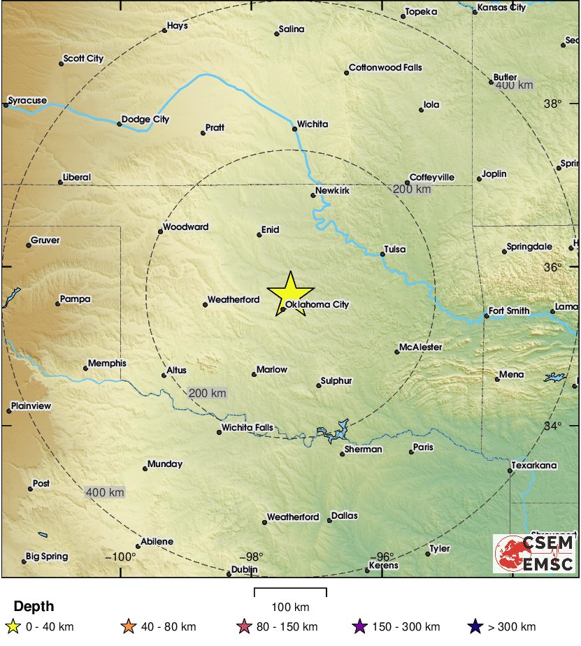 wxalertbot's tweet photo. A 4.7 magnitude earthquake was just recorded in Oklahoma City, OK and its northern suburbs.

#earthquake #Oklahoma #okwx #wxtwitter https://t.co/0C0ty0RWEG