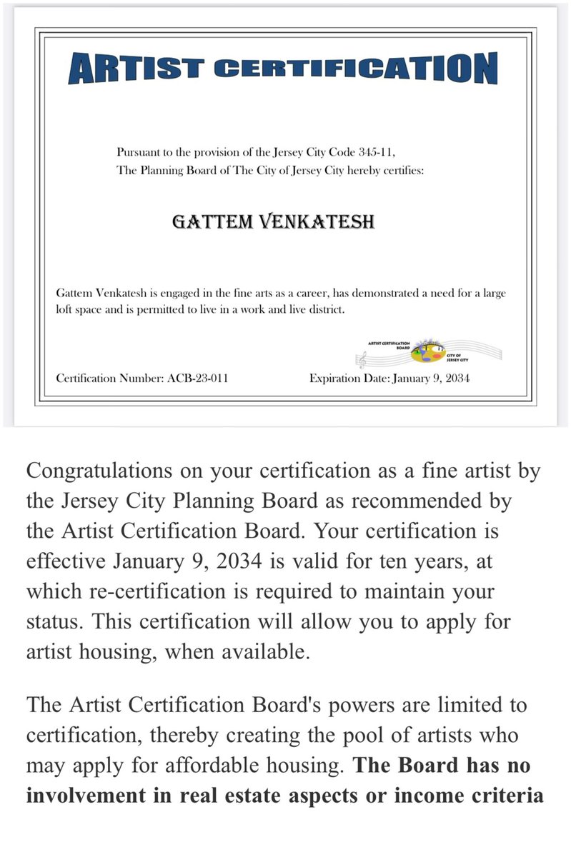 I feel privileged to be receiving Artist Certification from New Jersey Govt, USA ,for his contribution to the field of Art development and social service through innovation.This Achievement belongs to my parents ,family members , Thank you #art #artist #architect #certified #usa