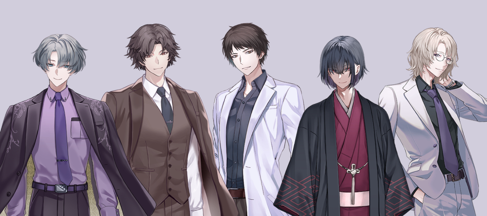 ambra_popo's tweet photo. 今まで描いた立ち絵の青年キャラ並べてみた。

右端の人は制作中で、始めはクールで冷たそうなメガネ男子を描いていたはずなんだけど、気が付いたらこんな感じになっていて、なんというか傾向というものが出てきたなぁ、と。 https://t.co/BySqYBJFR4