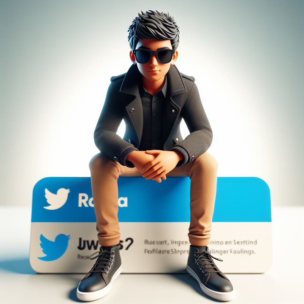 files_777's tweet image. When you realize the true potential of AI.

A 3D illustration of an animated character sitting casually on top of a social media logo twitter.The character must wear black sunglasses with formal clothing such as coat, shirt, chinos and sneakers shoes....
DM me for the steps!
#AI